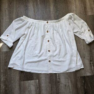 Ophelia Roe Top Blouse Plus Size 1X Off Shoulder Roll Tab Sleeves Lined Summer
